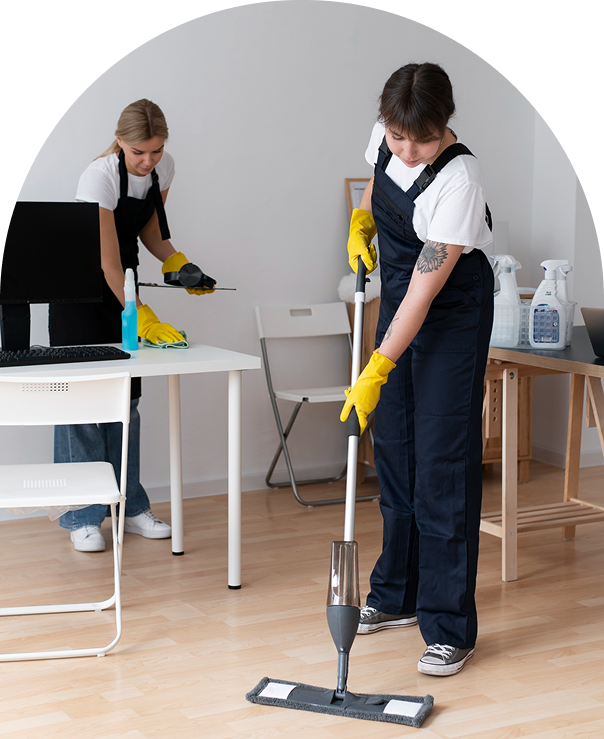 House cleaning service team working in modern living room